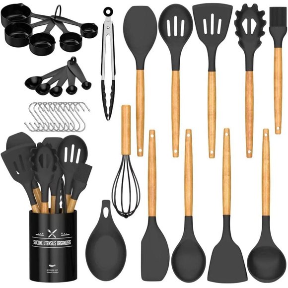 Other - 33 Pcs Silicone Cooking Utensils Set, Non-Stick, Heat Resistance (Black)